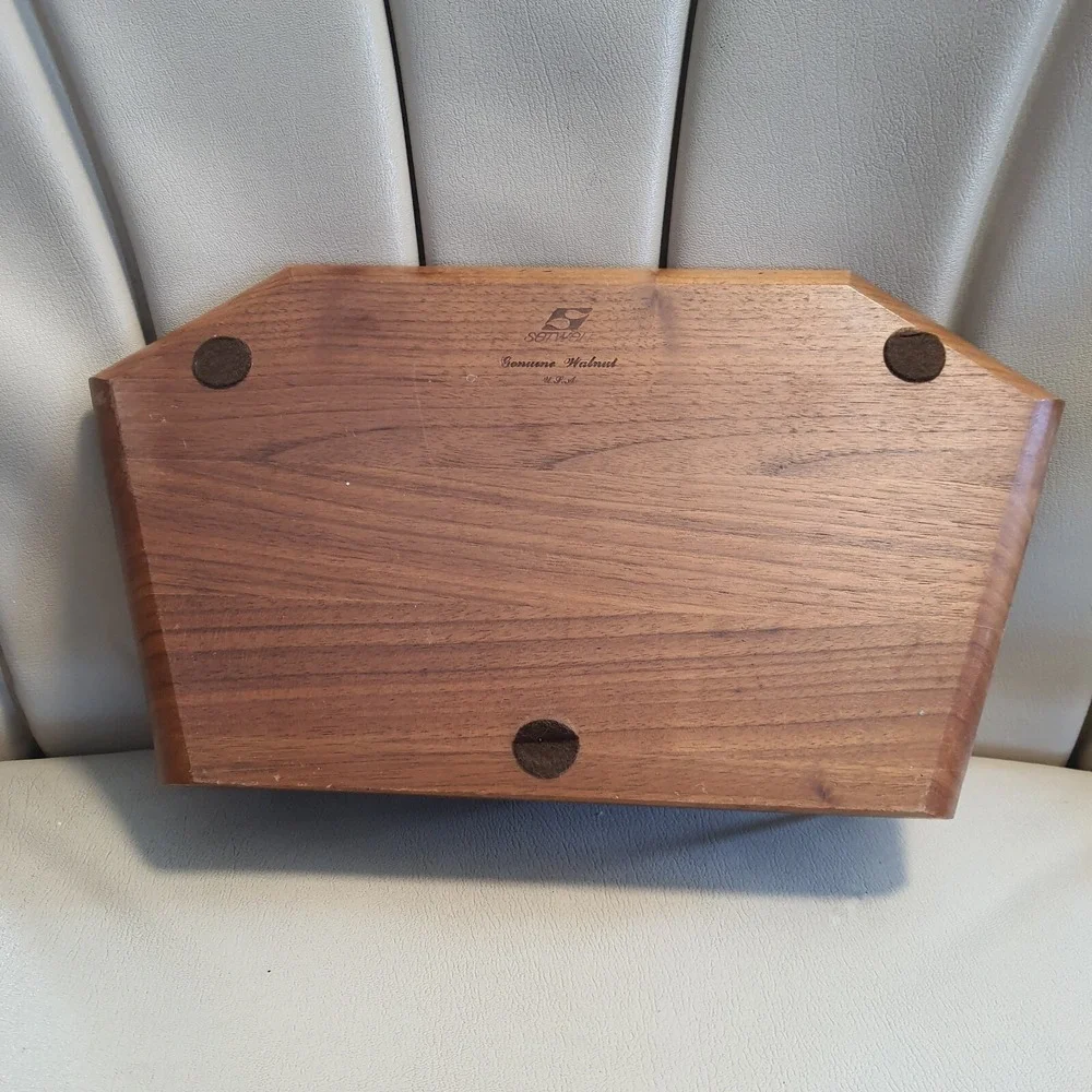 Vintage Setwell Genuine Walnut Wood Brass Dresser Desk Valet Caddy Tray MCM USA